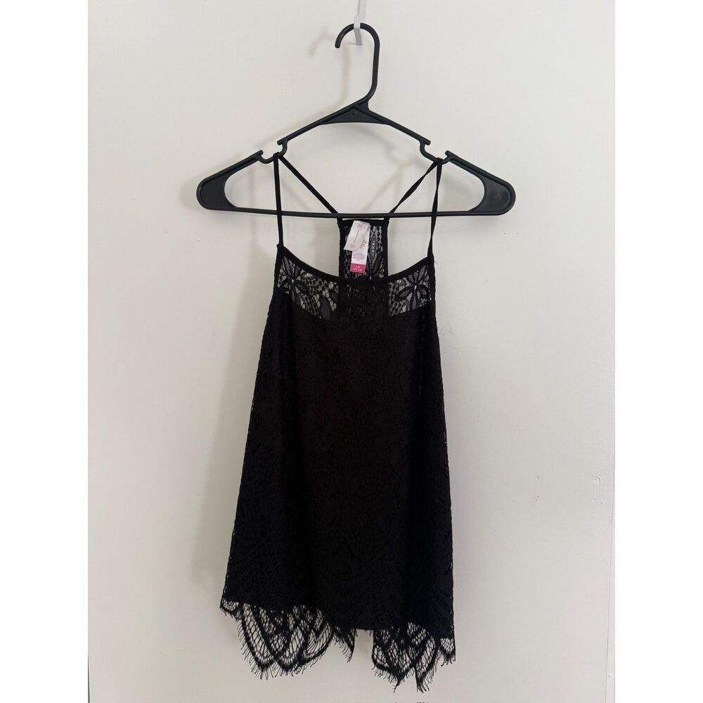 No Boundaries Black Floral Lace Cami Tank Top Strappy Racerback Eyelash Trim